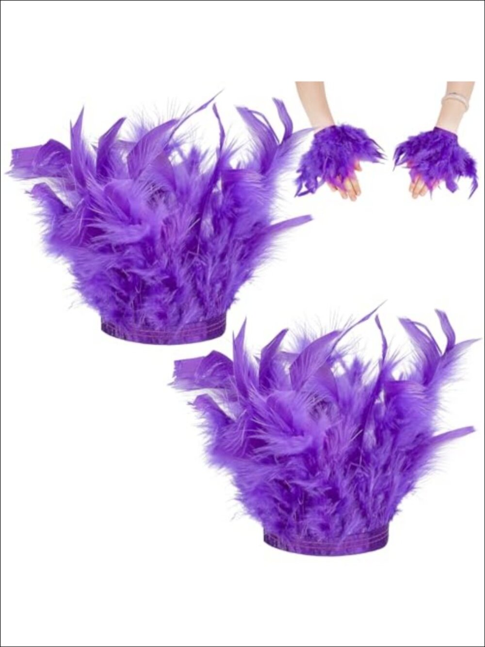 Feather Wrist Cuff Bracelet Set Hook and Loop Adjustable Costume Party